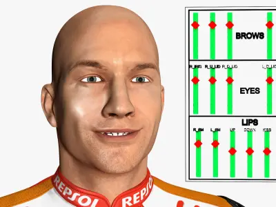 Bike Rider in Honda Motorcycle Race Suit Rigged 3D model purchase