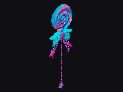 Wand Lollipop Magical Candy Wizard Scepter Weapon Blue Stick Low-poly 3D model