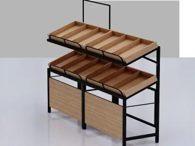 Stall model wooden display shelf with shelves Low-poly 3D model