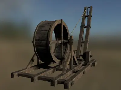 Medieval Treadwheel Crane Low-poly 3D model