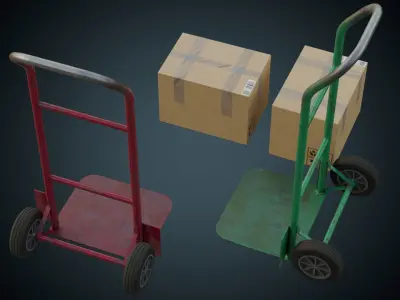 Hand Truck And Boxes 5B Low-poly 3D model