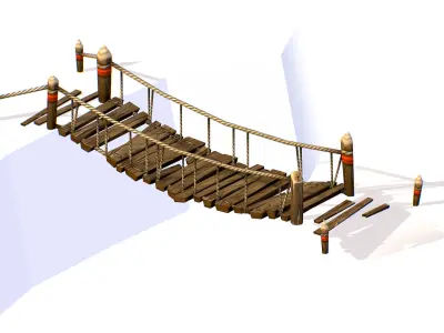 Wooden Structure Suspension Bridge Low-poly 3D model
