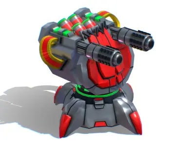 2 Barrel Robotic Automatic Cannon Low-poly 3D model