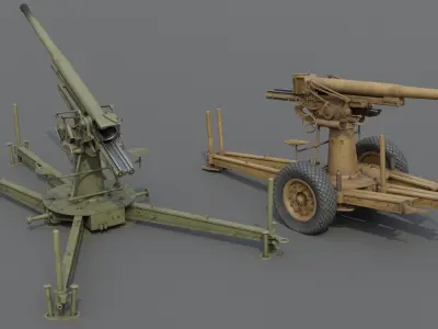 Type 88 75 mm AA gun Low-poly 3D model