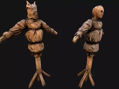 Wooden Dummy Medieval Training Camp Environment  Low-poly 3D model