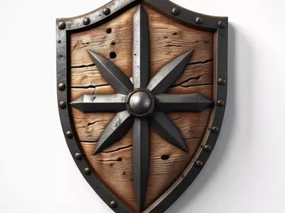 Weathered Wooden Shield with Iron Boss 3D model