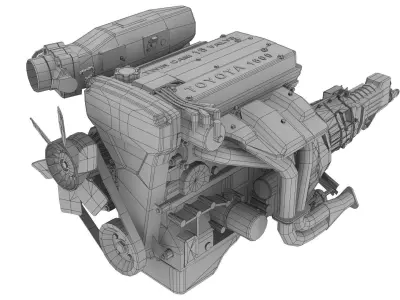 Toyota 4AGE Bluetop engine Low-poly 3D model