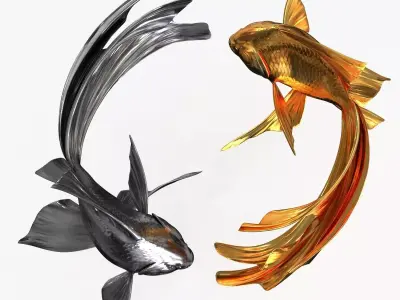 Yin Yang Fish Gold Silver Low-poly 3D model