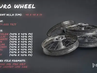 Motorbike Enduro Wheel Tire Rim Disk -New Dirty Worn-Game Ready Low-poly 3D model