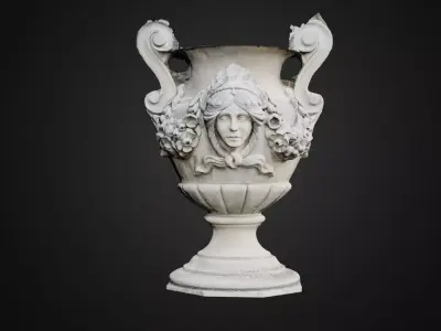 High-Poly 3D Scan Ornate Classical Vase Female Face Relief Raw 3D model