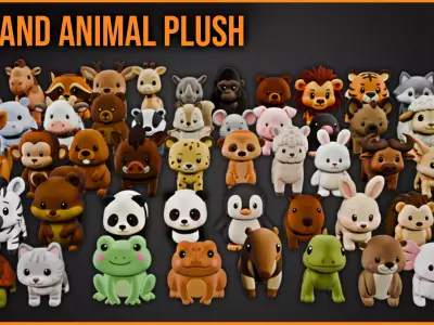 50 Land Animal Plush Collection Low-poly 3D model