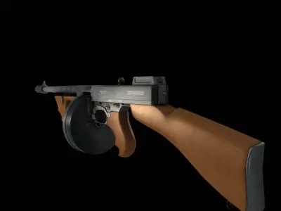 Tommy Gun Submachinegun Low-poly 3D model