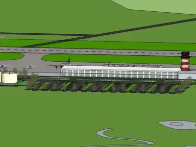 small civilian and military airport concept 3D model