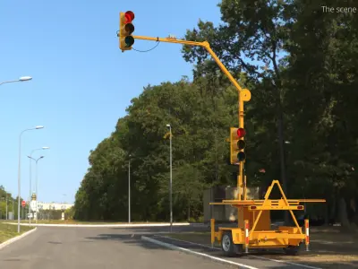 Mobile Traffic Signal Arm Trailer Yellow 3D model purchase