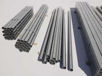 Industrial Steel Beams Pipes Stack Pack 3D model
