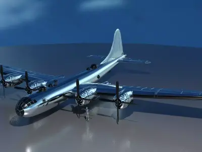 EnolaGay B-29 Superfortress bomber and LittleBoy Atomic Bomb 3D model