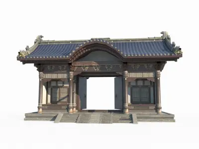 Ancient Asian architecture gatehouses 3D model