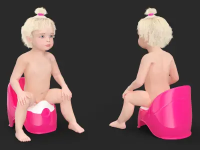 Toddler Girl on Potty 3D model