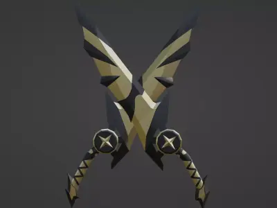 stylized golden double daggers Free low-poly 3D model