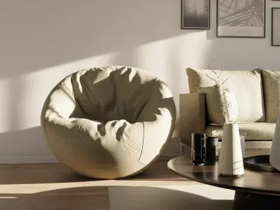 Textured Puffy furniture decoration 3D couch high poly model Free 3D model