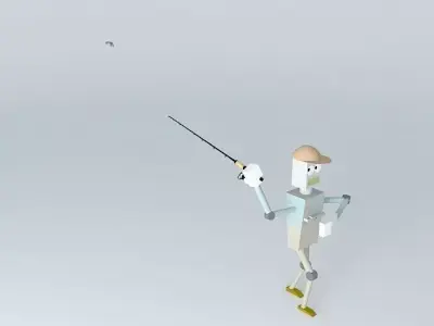 Fisherbot robot holding fishing pole Free 3D model