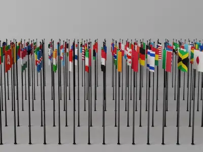 All World Countries Flags Low-poly 3D model