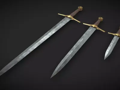 Dagger  Short sword and Longsword Low-poly 3D model
