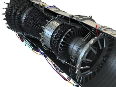 2 Sectioned Turbojet Engines 3D model