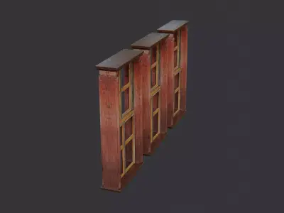 Three Panel Ornate Wood Window Low-poly 3D model