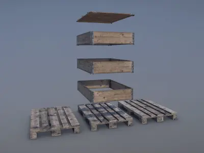 Cargo Wood Pallets Collars Cover EUR EPAL vr-3 Low-poly 3D model