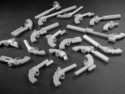 Stylized Low Poly Revolver -20 Variations Game Ready Low-poly 3D model