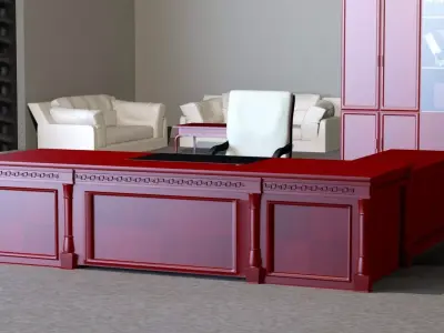 Classic Executive veneer desk with office furniture Free 3D model
