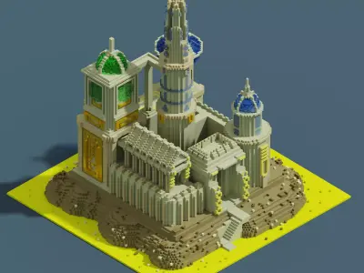 voxel castel 128x128x128 cube Low-poly 3D model