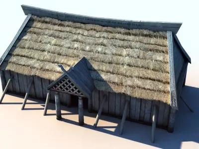 Viking House 3 longhouse Low-poly 3D model