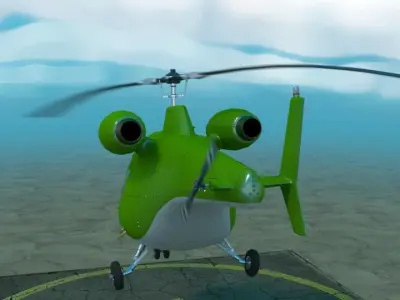 Rigged low poly cartoon helicopter Low-poly 3D model