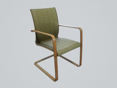Modern chair sage green textile - pecan wood Low-poly 3D model