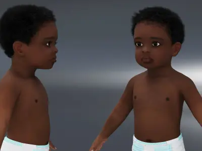 Black Baby Boy Wearing Diaper A-Pose 3D model