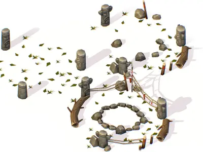 Handpaint Cartoon Place for Ritual Bonfire Low-poly 3D model