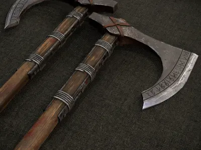 Axe and shield Low-poly 3D model