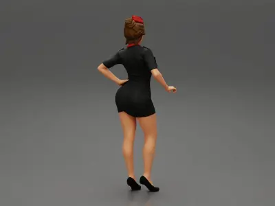 Sexy woman steward standing 3D print model