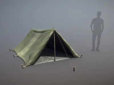 Military Tent WWII TwoSleeping open vr1 Low-poly 3D model