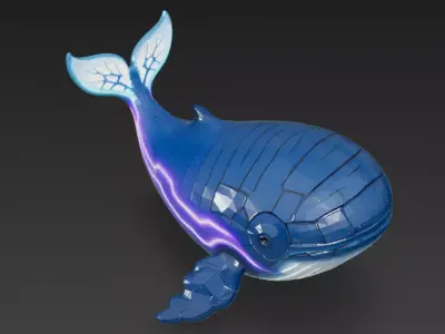 Cartoon Cyberpunk Whale Low-poly 3D model