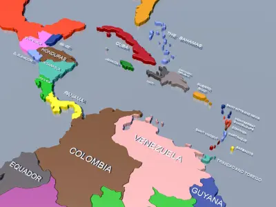 World Map 3D with borders and names 3D model