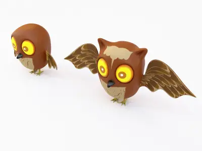 Cartoon owls low poly 3d model  Low-poly 3D model
