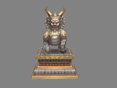 Stone lion - kylin Sculpture - chinese unicorn statue Low-poly 3D model
