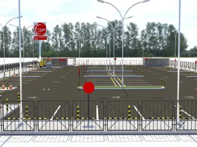 Parking lot with building and road 3D model