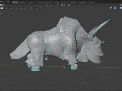 Asian buffalo base mesh Low-poly 3D model
