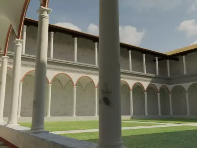 Cloister courtyard with columns and grass 3D model
