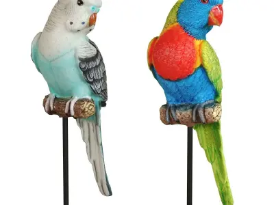 Set 2 Deco Figurine Parrot Green and Turquoise 3D model