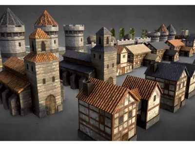 medieval city low-poly 3D model purchase